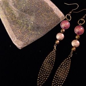 Antique bronzed and purple dangle earrings