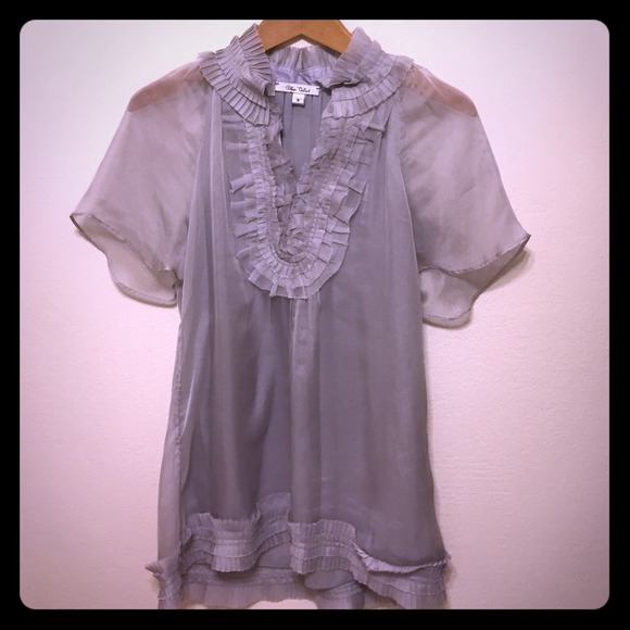 Blue Velvet Tops - Sheer Gray Ruffled Blouse