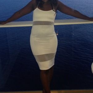 White Missguided Double Mesh Dress