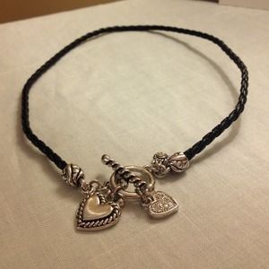 Lia Sophia Black Rope and Heart Charm Necklace