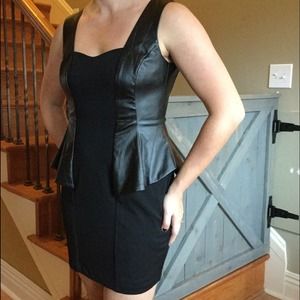 Ark & Co Black Peplum Dress w/Leather sz L