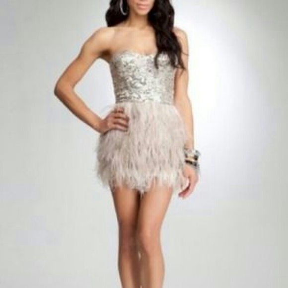 Bebe feather and sequin dress