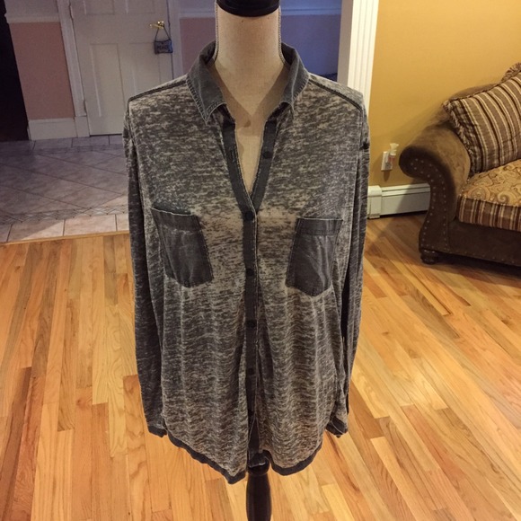 Rubbish Tops - Grey long sleeve button down transparent