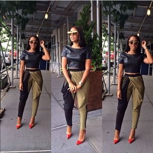 Olive/Black wrap pants as seen on Angela Simmons!