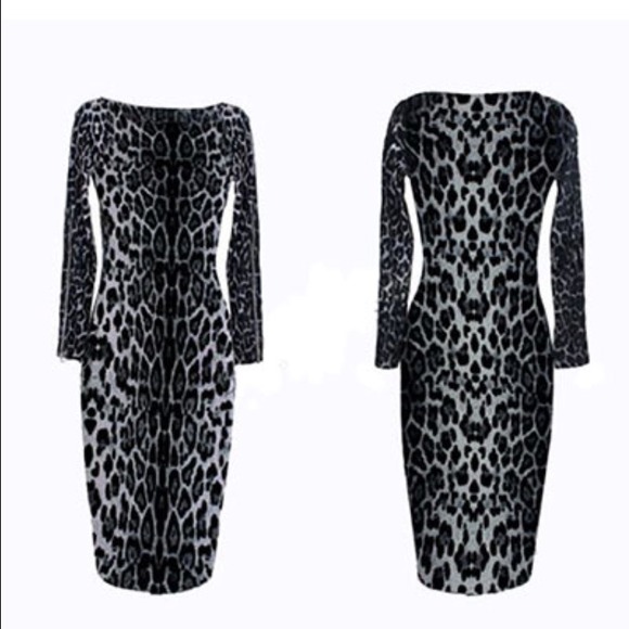 Leopard Zippered Long Sleeves Pencil Dress