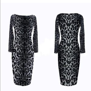 Leopard Zippered Long Sleeves Pencil Dress