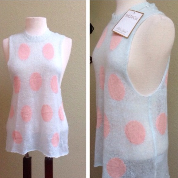WILDFOX blue polka dot trailer cut off top NWT - Picture 3 of 4