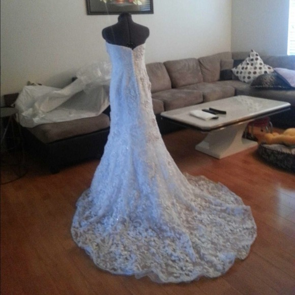 Fitted Trumpet Wedding Gown w/Subtle Pink Flowers - Picture 2 of 3