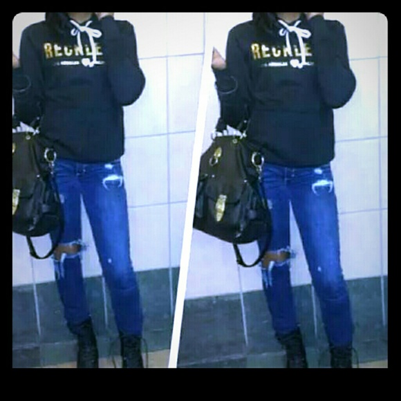 Gold And Black Hoodie and A&F Jeans