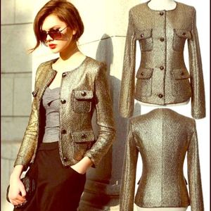 Gold single breasted collarless jacket