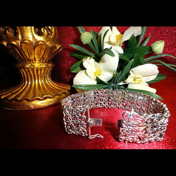 STERLING SILVER ORNATE FILIGREE BRACELET - Picture 2 of 4