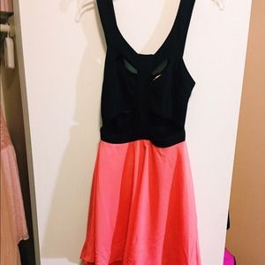 asymmetrical coral cut out dress