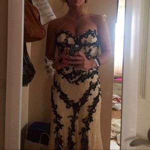 Dave & Johnny black lace prom dress