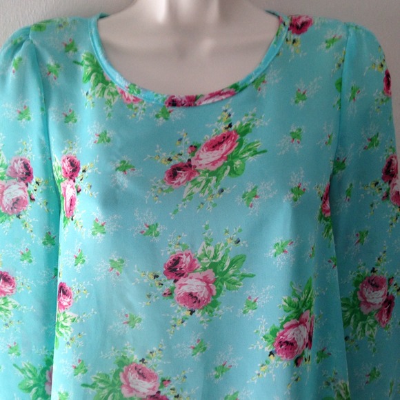 NWT Sheer Teal Floral Blouse Size S - Picture 4 of 4