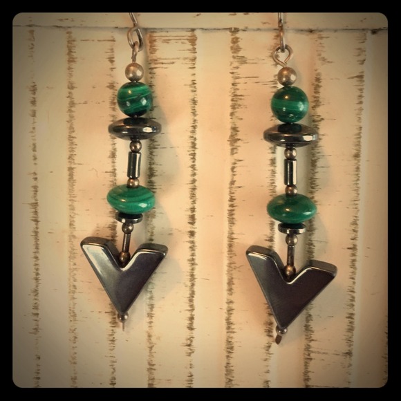 Silver & green earrings