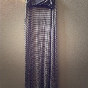 Grey and white striped maxi skirt
