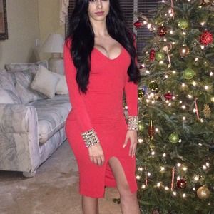 Red dress with attached cuffs