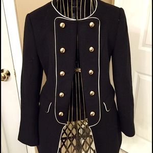 Adorable black coat w/gold buttons & white trim