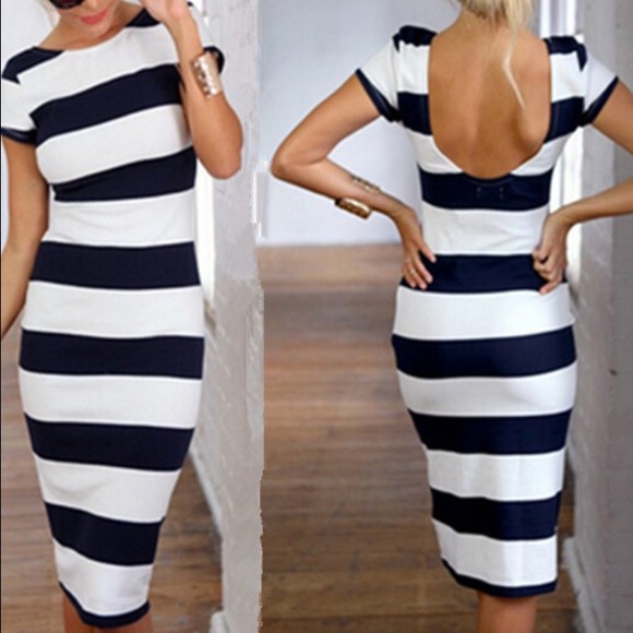 Striped Backless Pencil Dress