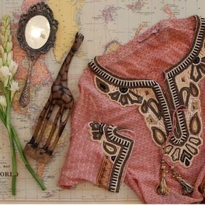 Coral Hand Embellished Silk Tunic