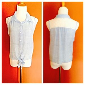 Tie front lace trim top