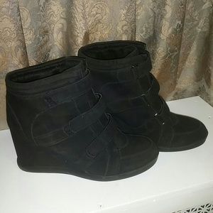 Black suede sneaker wedges
