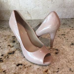 Nine West Patent Nude Peep Toe Pumps