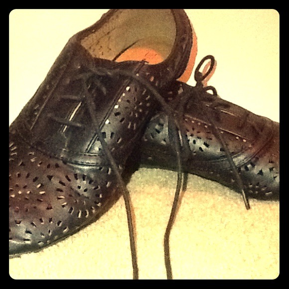 Black Laser-cut leather oxfords
