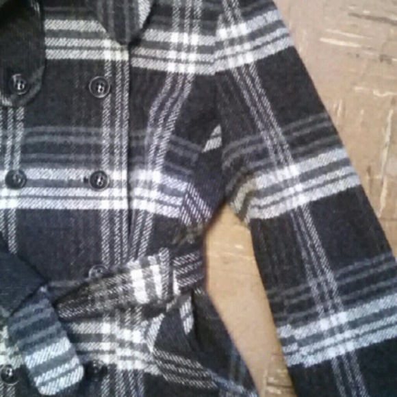 Plaid long pea coat
