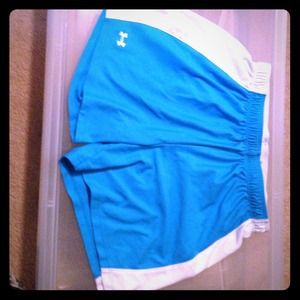 Blue and white athletic shorts