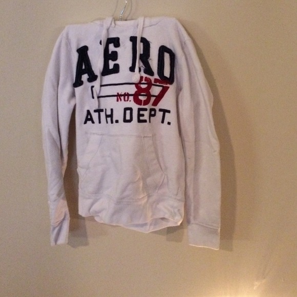 White Aeropostale hoodie with blue and red words