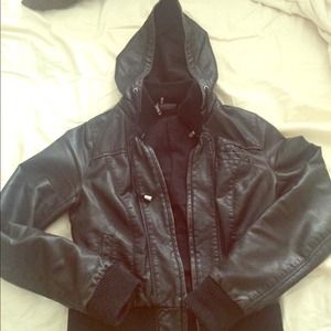 UO black leather jacket with hood