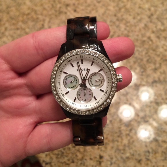 Tortoise shell fossil watch