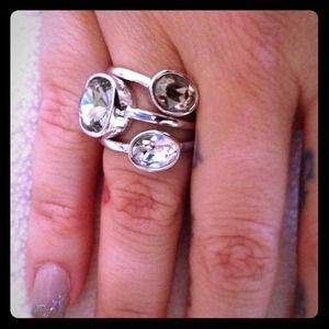 Set of 3 Swarovski Crystal Silver Rings