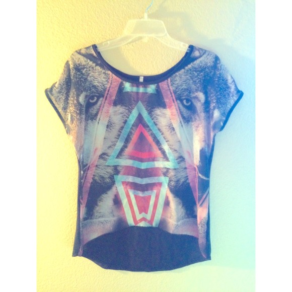 Tops - Semi sheer wolf and Galaxy print top