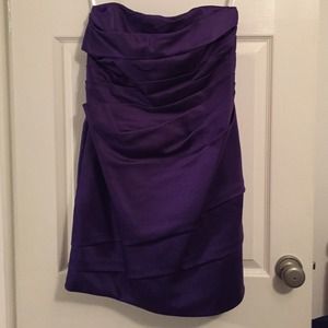 David's Bridal Short Pleated Satin Strapless Dress