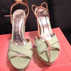 Mint Green and Silver Wedges w/brown ankle strap