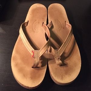 Woman's Leather Rainbow Flip Flops