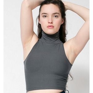 Cotton Spandex Sleeveless Turtleneck Crop Top