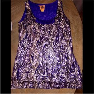 Tory burch metallic blue silk tank size 2