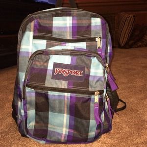 Jansport purple and blue plaid backpack