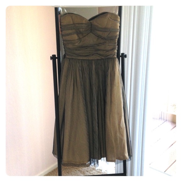 Strapless Tea length sheer black see-through mesh