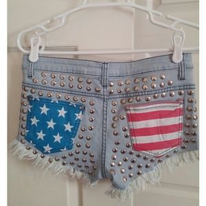 Studded-back denim shorts size L