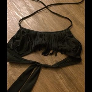 Black Fringe Halter Bikini Top!