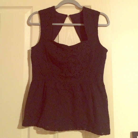 Anthropologie black lace peplum top