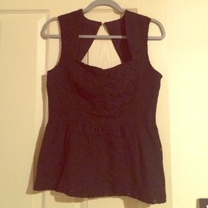 Anthropologie black lace peplum top