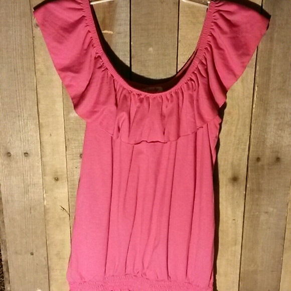 Pink Ruffled Neck Tank