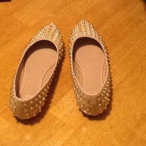 Tan Ballet flats/ gold studs