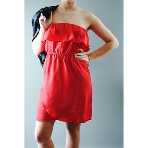 Red strapless tulip dress
