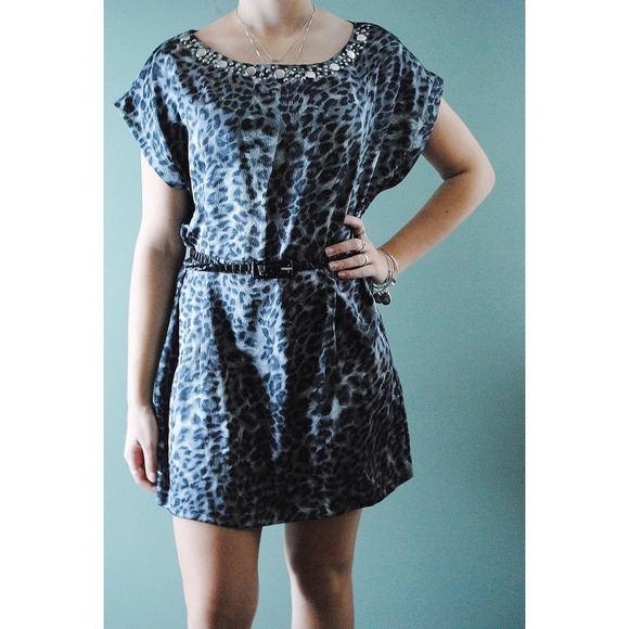 Leopard print belted dress NWOT
